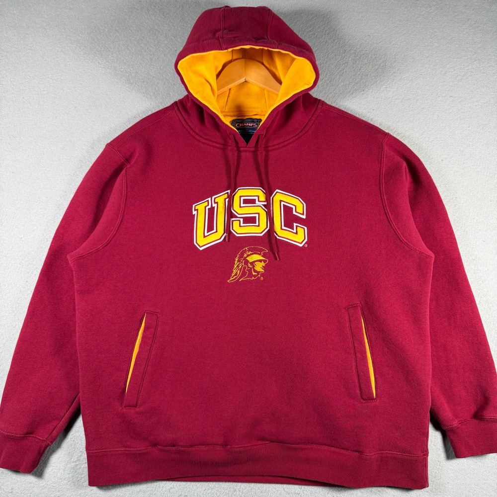 Champs Sports USC Trojans Hoodie Mens XL Cardinal Red Gold Embroidered Pullover